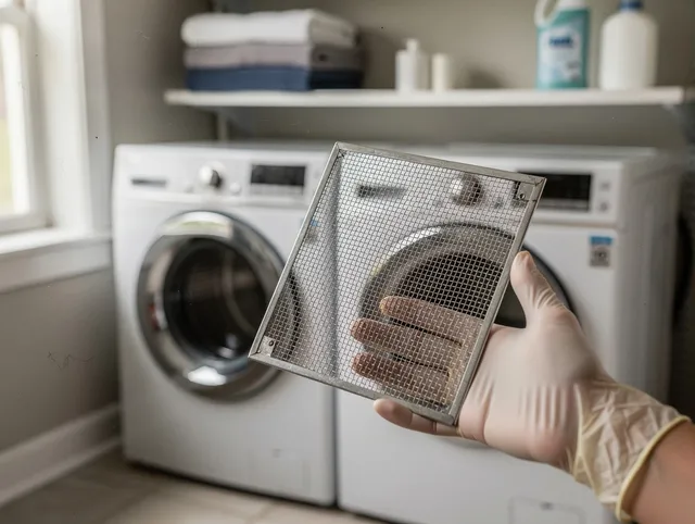 Los Alamitos Dryer Vent Cleaning specialist performing detailed lint trap cleaning service in Los Alamitos