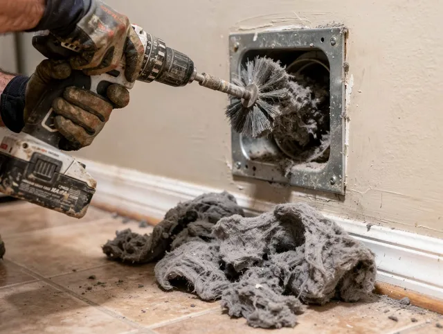 Certified Los Alamitos Dryer Vent Cleaning technician performing dryer vent cleaning in Los Alamitos