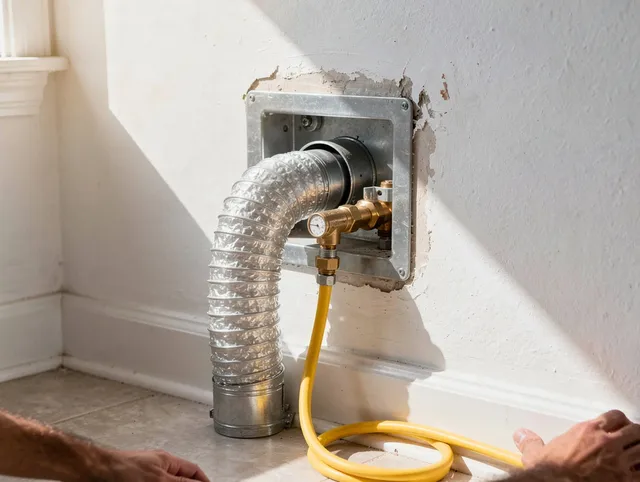 Los Alamitos Dryer Vent Cleaning certified technician performing specialized gas dryer vent cleaning in Los Alamitos